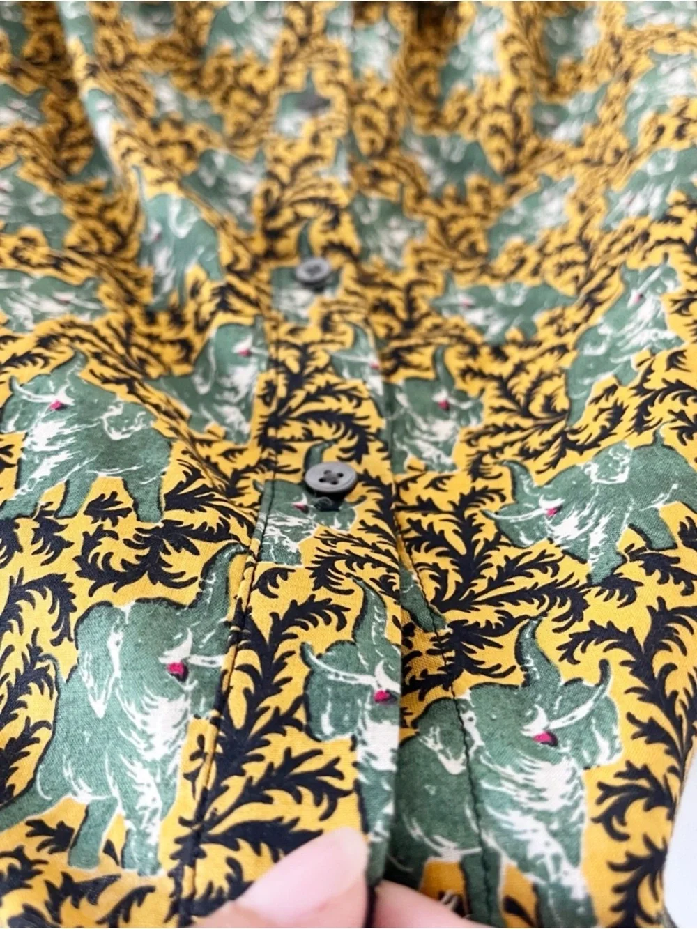 J.Crew Ratti Elephant Print Boho Peasant Blouse Green Gold Off Shoulder Top